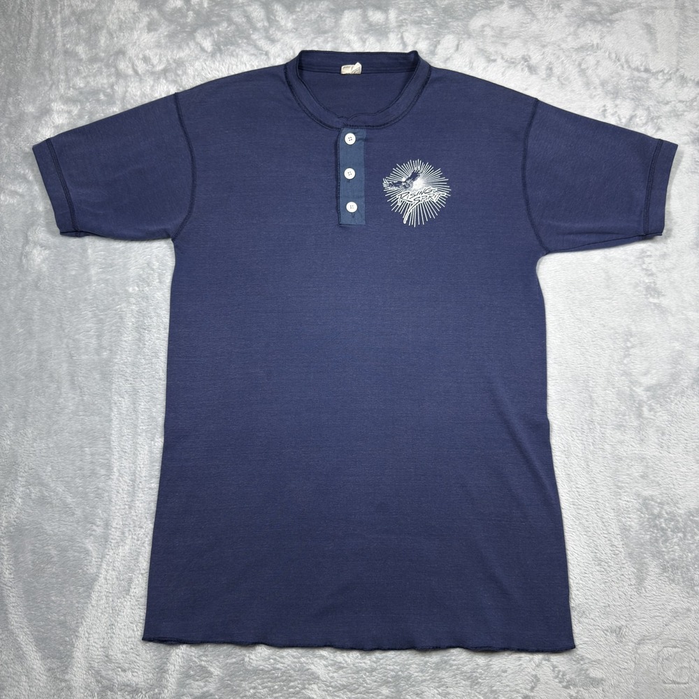 Vintage Buffalo Shirt Mens Large Blue Rising Spirit Eagle Graphic Henley 80s 90s